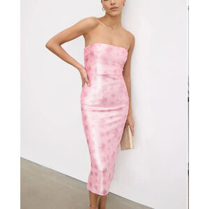 Loveshackfancy Pink Sequin Gown Midi Dress SIZE 6 Strapless Formal Designer $700